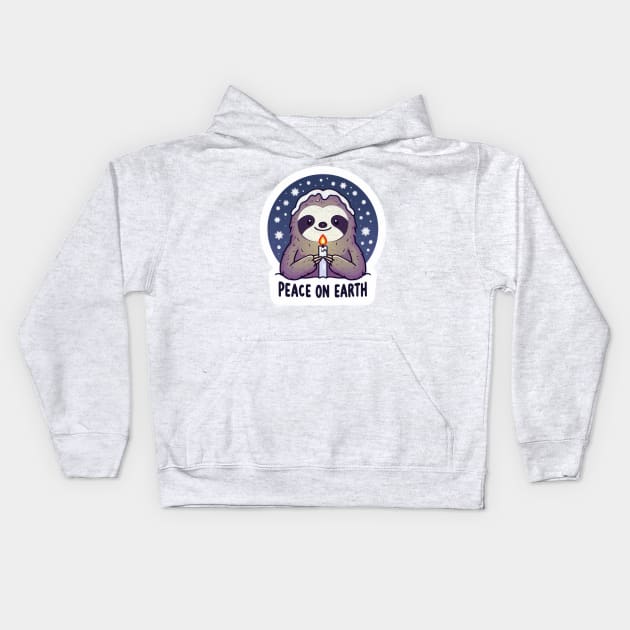 Peace On Earth Sloth Kids Hoodie by Plushism